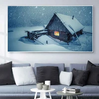 nordic landscape oil painting snow mountain wooden house art canvas painting living room corridor office home decoration mural