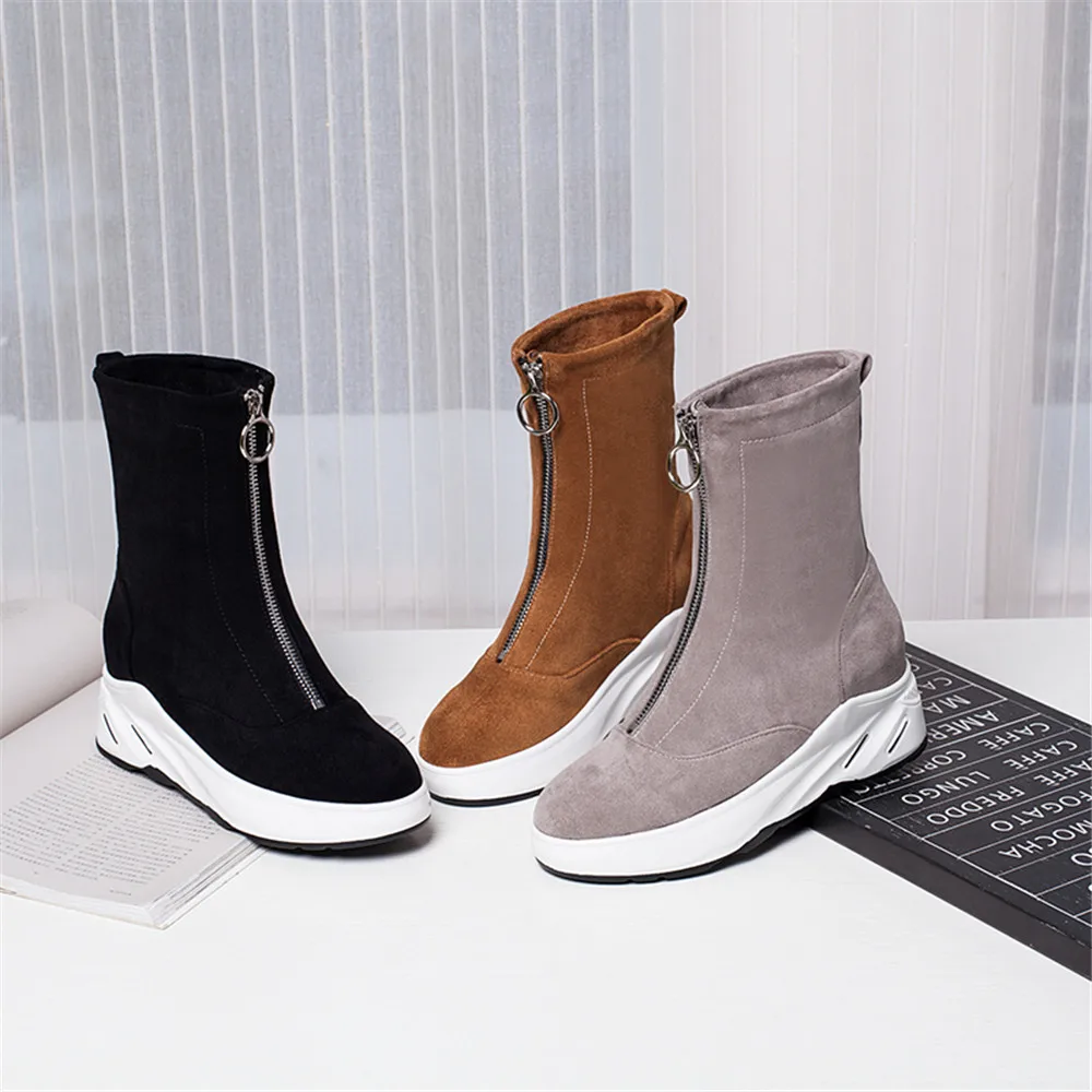 

MILI-MIYA Wedges Heels Women Faux Suede Ankle Boots Solid Color Zipper Round Toe Comfortable Street Shoes For Ladies Size 34-40