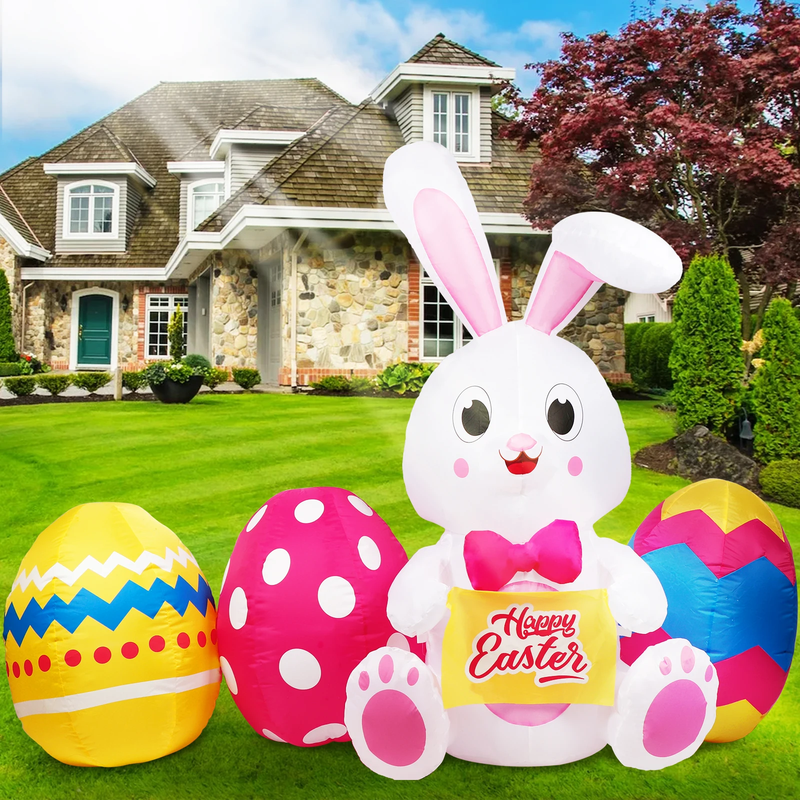 

OurWarm 6FT Happy Easter Bunny Inflatables with Eggs Built-in LED Lights Decoration Easter Inflatable Indoor Outdoor Decorations