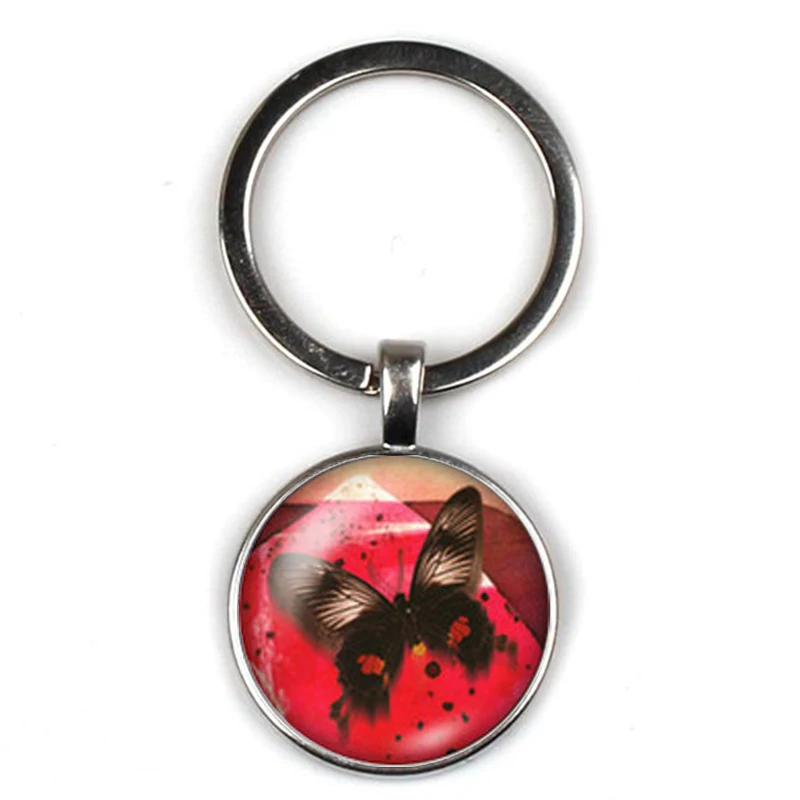 Креативный милый брелок с рисунком бабочки стеклянный круглый подвесной