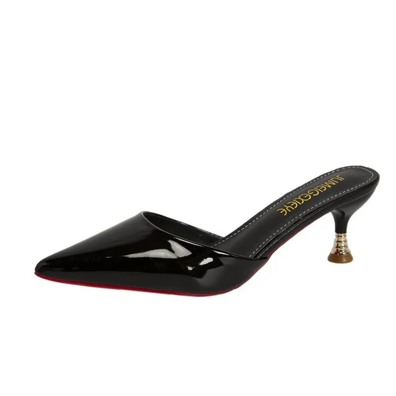 

Shoes Cover Toe Slippers Heels Slides Slipers Women Low Female Mule Pointed High Summer Soft 2021 Thin Mules Rome Concise Fabric
