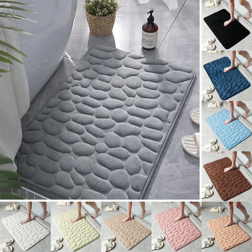 

Bathroom Rugs Soft Non-Slip Water Absorbent Floor Mat Carpet With Cobblestone Embossed Pattern For Bedroom Living Room Hallway