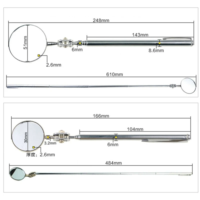 

Car Angle View Pen Automotive Inspection Hand Repair Tools Car Telescopic Detection Lens Portable Round Mirror Extending