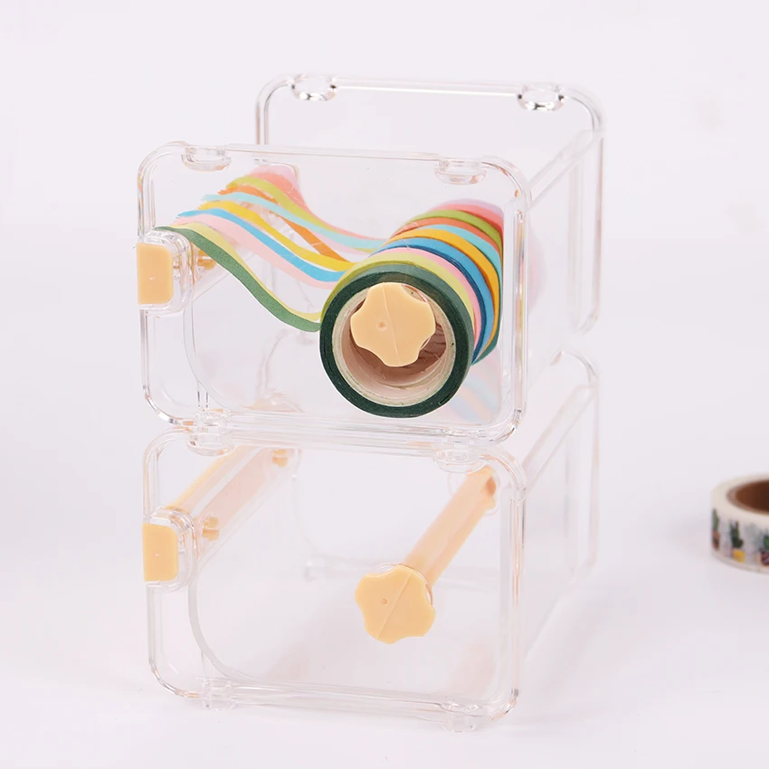 Cute Simple Creative Transparent Adhesive Tape Dispenser Office Desktop Paper Washi Tape Holder With Tape Cutter 1PC