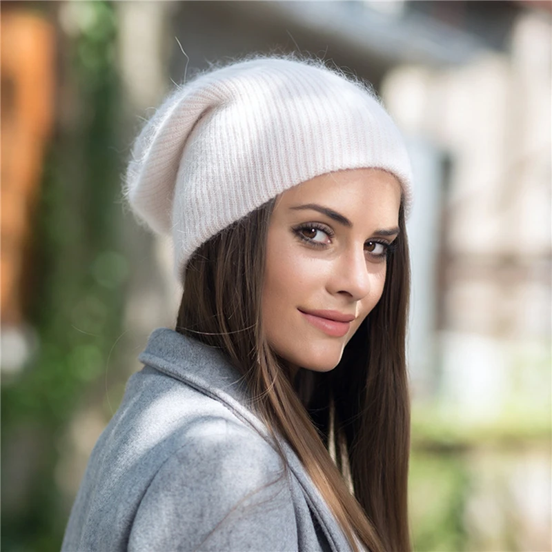 

Women Simple Cap Quality Rabbit Fur Beanie Hat For Female Winter Skullies Cap Wool Warm Gorros Cap For Female