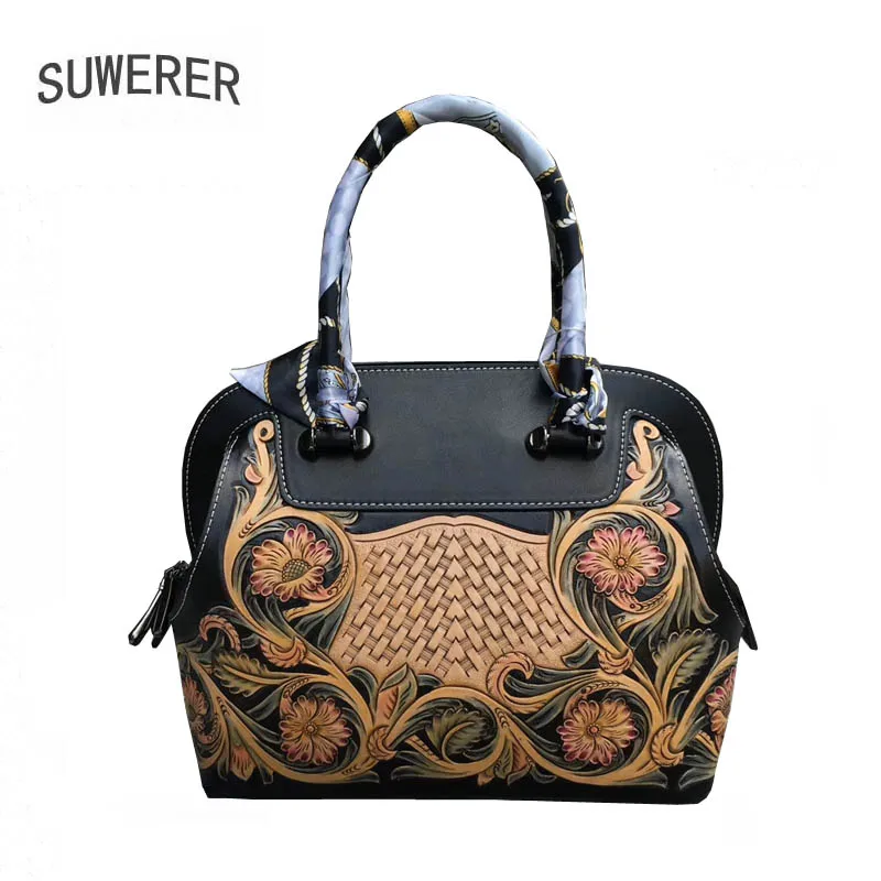 

SUWERER 2022 New Luxury Handbags Women Genuine Leather Bag Fashion Real Cowhide Bag Women Famous Brand Leather Bag Hand Carved