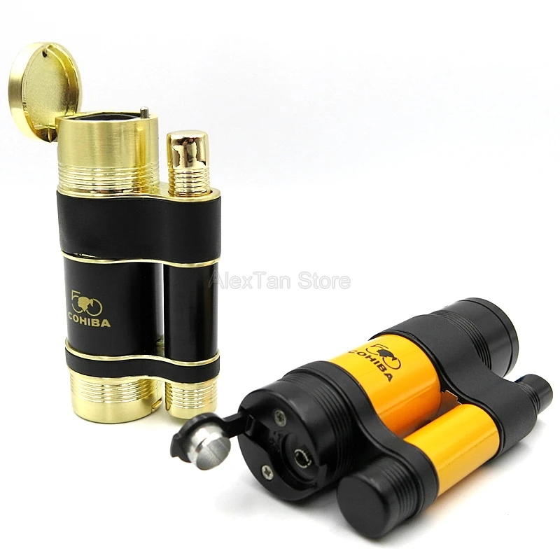 COHIBA 50th юбилей карманные металлические ветрозащитные зажигалки 3 синий фонарь огонь пламя сигарета зажигалка с клапаном фонарь Adjuste