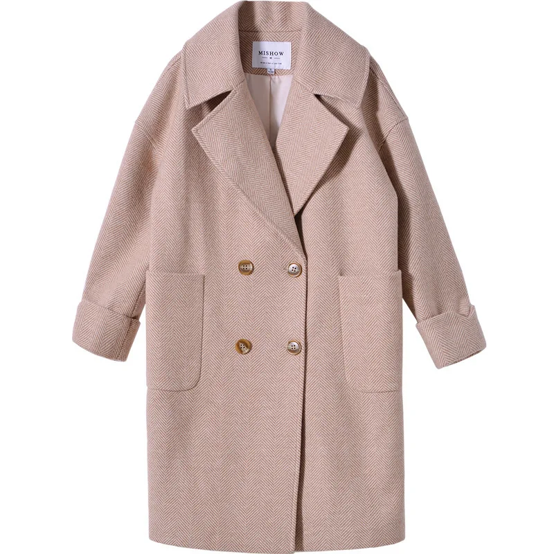 

2019 autumn and winter fishion woolen coat female Mid-Long New Korean temperament women's popular Outerwear woolen coat