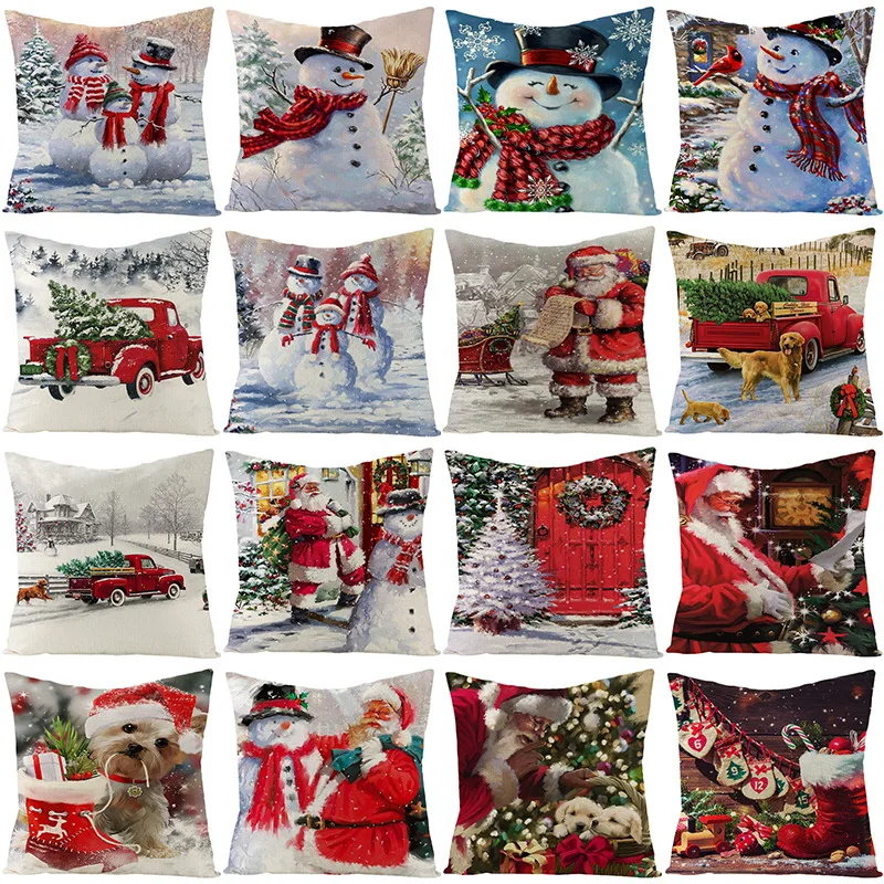 Christmas cushion cover 45*45 Pillowcase Cartoon Snowman sofa cushions Pillow cases Cotton Linen pillow covers Home Decor 0263 | Дом и сад