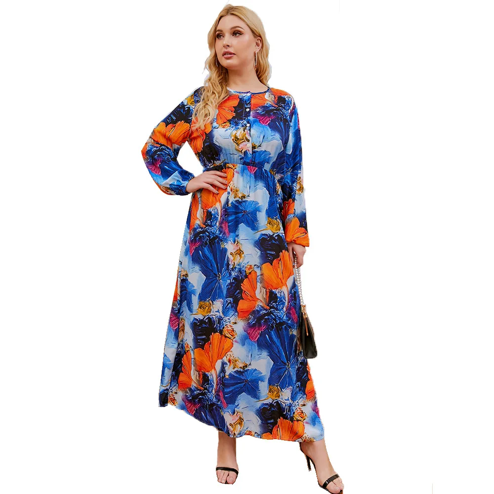 

New Women's Printed Dress Plus Size Loose Dress Seaside Holiday Dress
