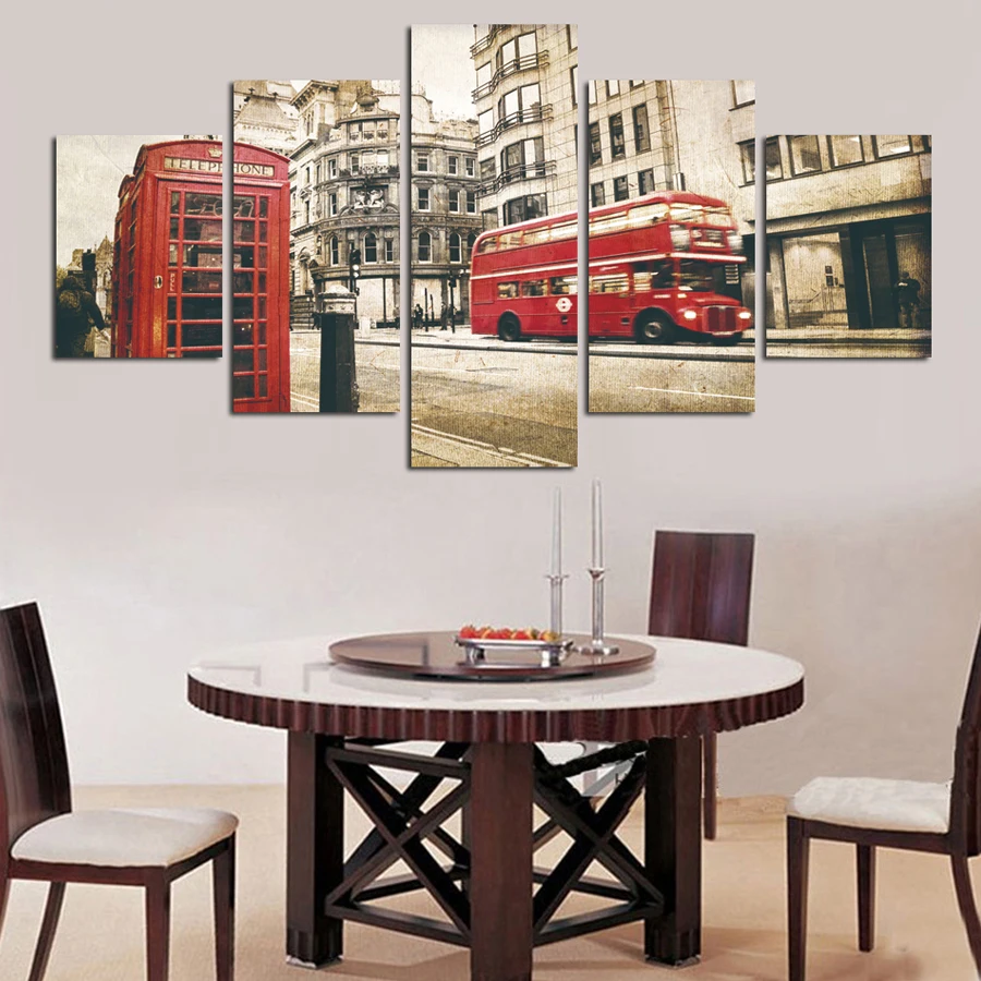 diy 5d square/round diamond painting 5 Pieces Red Bus Telephone Booth City Street View embroidery full display WW057 | Дом и сад