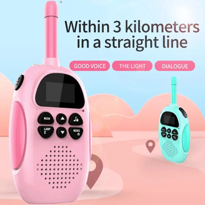 Handheld Mini Kids Transceiver Children Walkie Talkie Rechargable 3KM Range UHF Radio Lanyard Interphone toy for girl Gift 2pcs