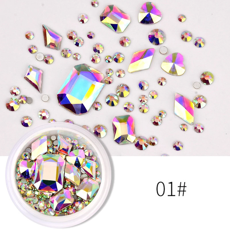 1 коробка блестящие стразы на ногти смешанные размеры Форма AB цвет плоская задняя