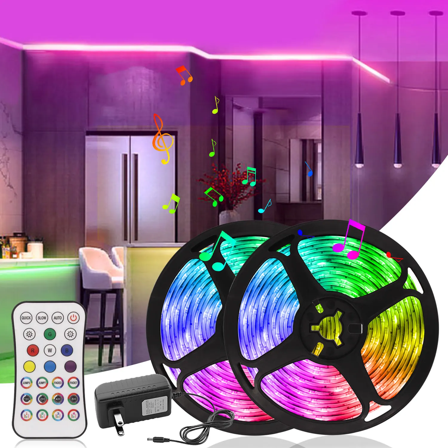 

5M 10M 15M 20M RGB 5050 LED Strip Bluetooth Controller Led light DC 12V Tape Diode Neon Tape With Power Supply Indoor Lighting