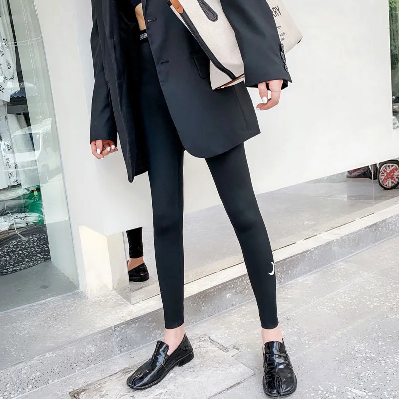 Женские леггинсы с принтом Луны повседневные эластичные спортивные брюки для