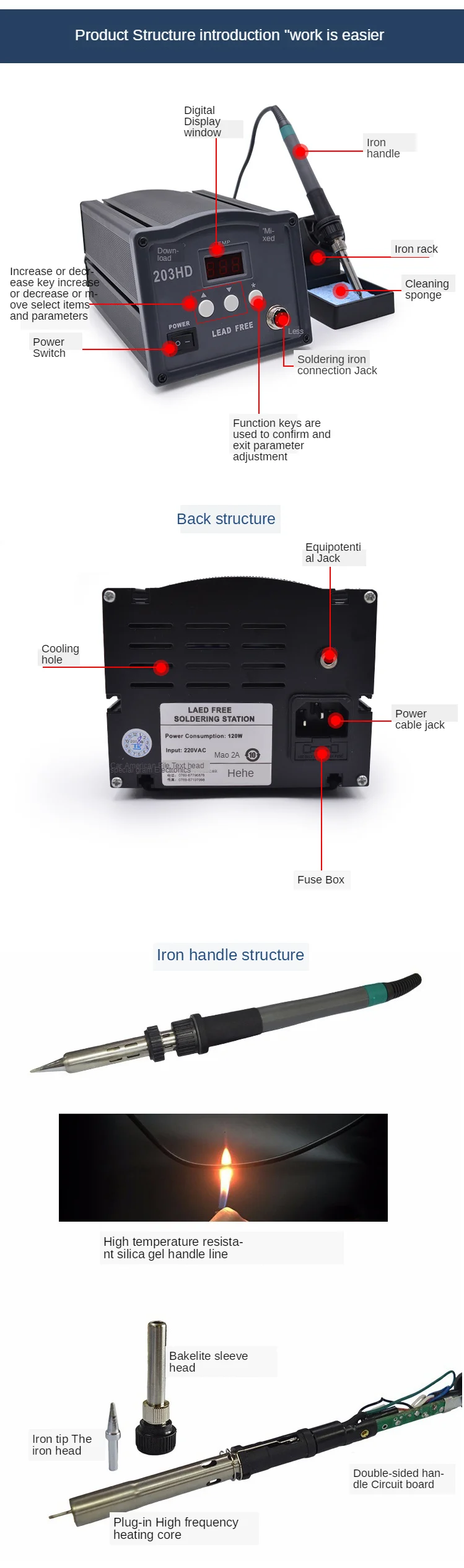 

TK 205HD Lead-Free Soldering Station 150W ESD Safe Adjustable Temperature Soldering Iron BGA Rework Station