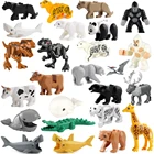 Город МОС зоопарк, животные, строительные блоки, Акула, тигр, леопард, слон, панда, фигурки, аксессуары сделай сам, Детская модель, игрушки, подарок