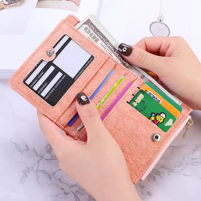 Новинка женский кошелек Одноцветный из искусственной кожи 2 складки на молнии