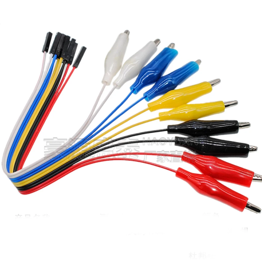 

5Set/Lot Female/Male Dupont Connector to Alligator Clip Crocodile Test Lead Wire Cable White/Blue/Yellow/Black/Red Color