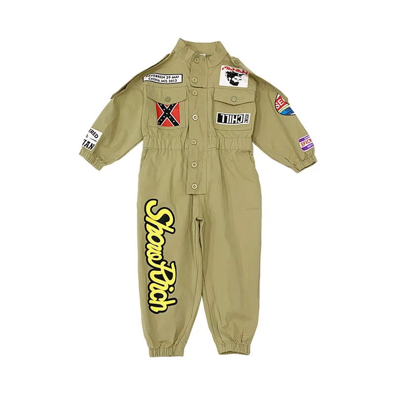 

Boys and girls tooling pants 2021 spring new fashion children's port style patch printed bouquet foot pants jumpsuit
