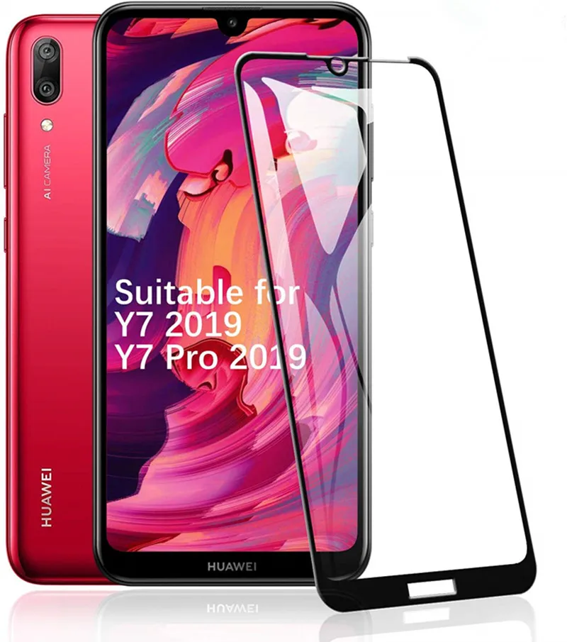 Защитное стекло 9D с полным покрытием для huawei y7 y7prime y7pro 2017 2018 2019 защита экрана