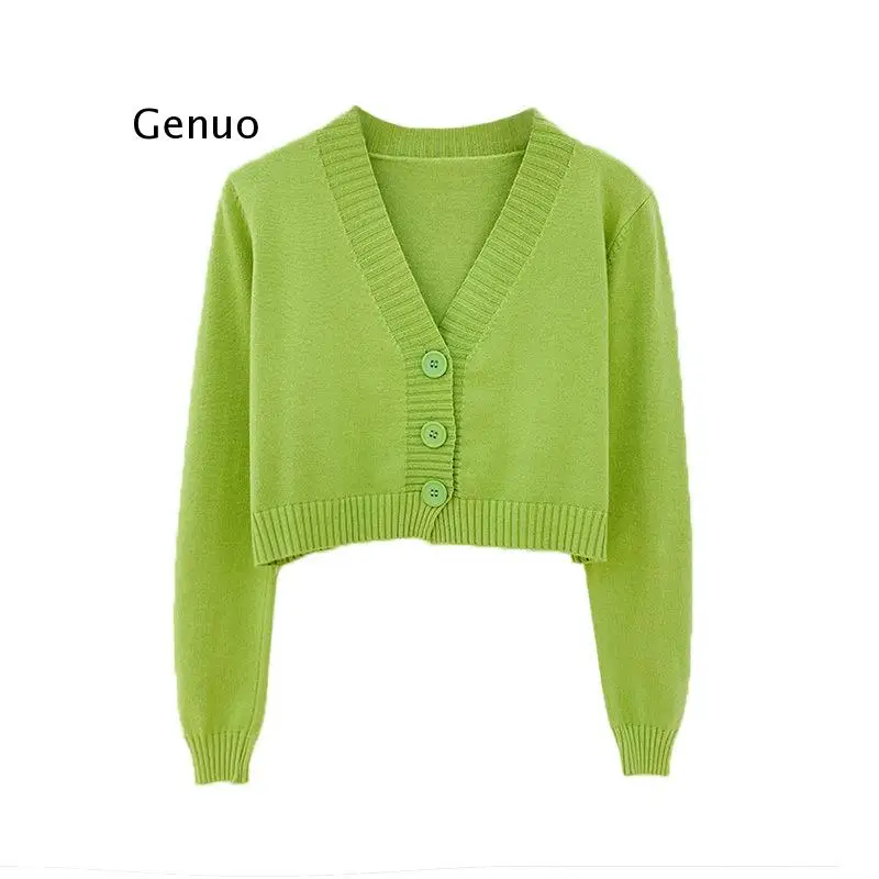 Вязаный Укороченный кардиган женский корейский короткий свитер с длинным