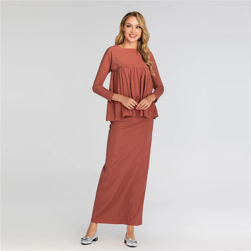 Abaya Дубай мусульманский Топ ансамбль Femme 2 шт. юбка Pantalon Оман Пакистан турецкая