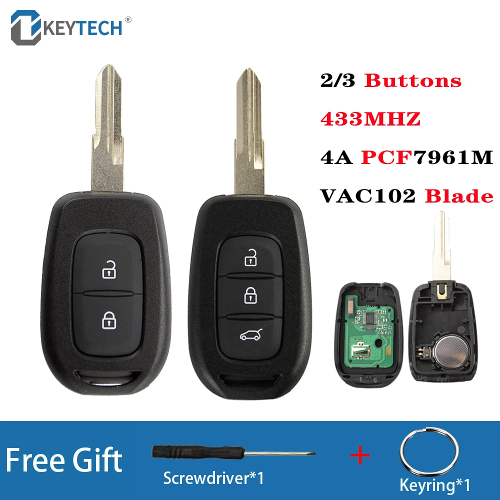 

OkeyTech 2/3BT 433MHz Car Remote Key for Renault Sandero Dacia Logan Lodgy Dokker Duster Trafic Clio4 Master3 4A PCF7961M Chip