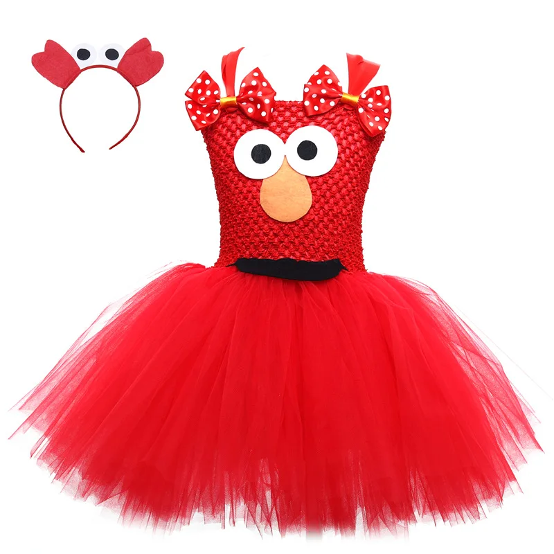

Red Cookie Monster Tutu Dress For Girls Halloween Costume Cartoon Tulle Kids Birthday Carnival Party Dresses Children Clothing