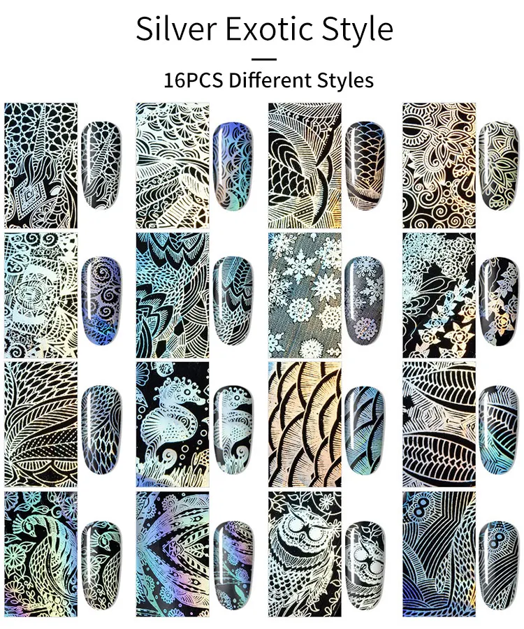 16 шт./компл. голографическое искусство ногтей переводная наклейка маленькие