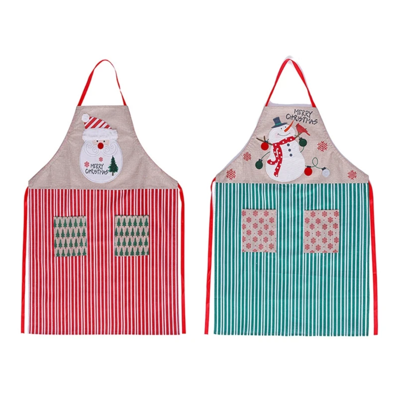 

Christmas Decor Sleeveless Linen Apron Women Men Cafe Baking Waist Bib Pinafore