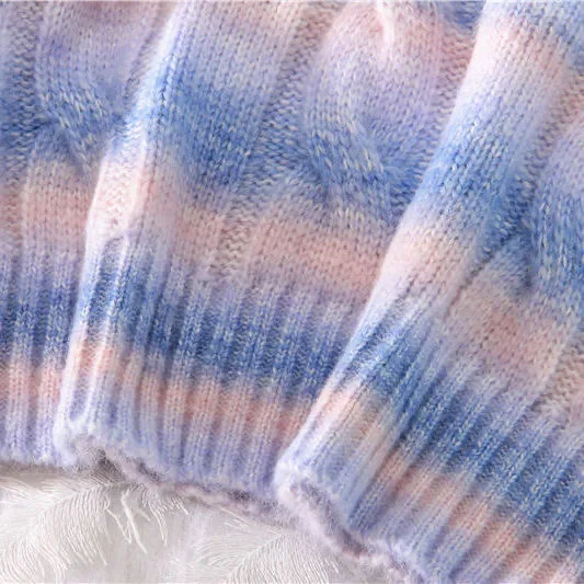 

Die Dye Women Colorful Pullovers Spring New Rainbow Knitted Sweaters Striped Round Neck Loose Oversized Jumpers Females Tops