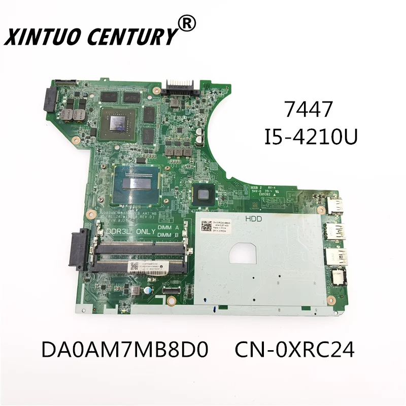 Verkauf CN-0XRC24 0XRC24 XRC24 DA0AM7MB8D0 Para Dell 7447 Placa-mãe Tun Portátil I5-4210U DP/N 8j25m Mainboard 100% Testado