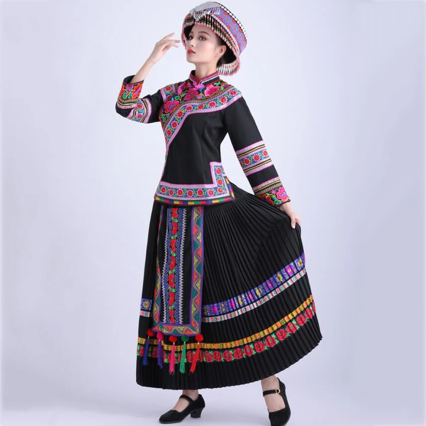 

Women ethnic Traditional clothing folk Dance Costumes Women Miao embroidered Dress Hmong party stage wear