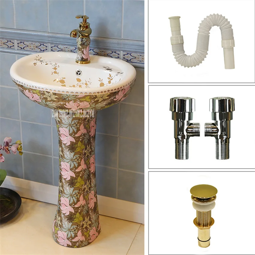 6-piece kit A JSN-2410 интегрированный керамический умывальник Туалет Колонка вертикальный пол пьедестал умывальник балкон Тип пола ручная умывальник - Color: 6-piece kit A