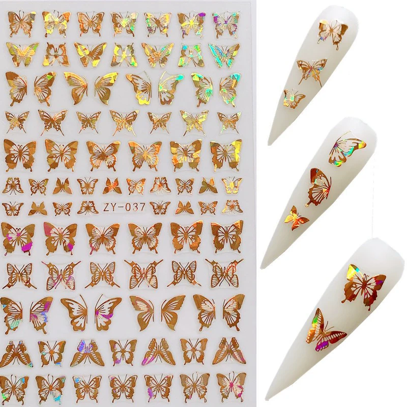 

1 piece of nail art laser golden silver butterfly nail sticker decal decoration cute butterfly DIY manicure accessories tool