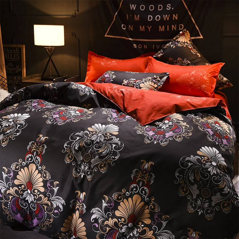 

2/3/4pcs Luxury Bedding Set Queen King Size Linens Black Red Color Soft Duvet Cover Warm Quiet Cover With Bed Sheet Pillowcases