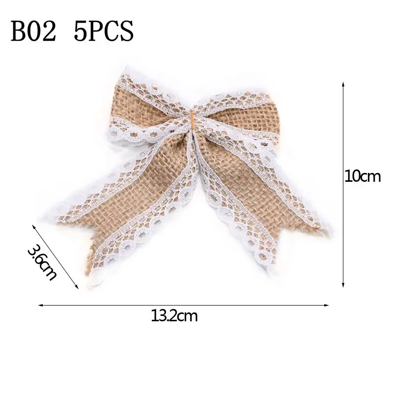 b02 5pcs bow 2 м* 5 см Рождественская лента из мешковины натуральная пряжа для деревенская свадьба украшение DIY бант ремесло лента из мешковины с кружевом лента - Цвет: b02 5pcs bow