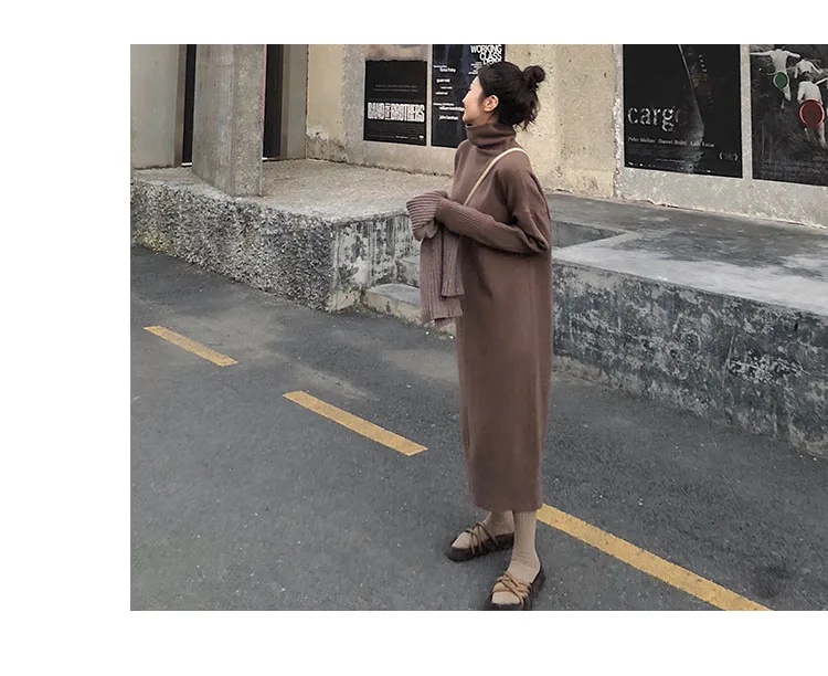 Turtleneck Cashmere Knitted Sweater Dress Women Autumn Spring Noodles Elastic Long Sleeve thick Pullover Winter Dress