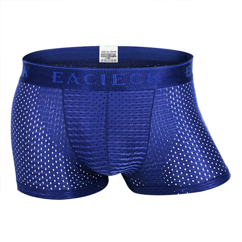 

Breathable Ice Silk Solid Men Cool Underpant U Convex Design Underwear Mesh Sexy Boxer Trunks Low Waist Sport Hot