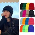 Зимние шапки INS для женщин, теплые облегающие шапки, вязаная флуоресцентная шапка для девушек, шляпа, Женская Повседневная шапка, осенняя Женская облегающая шапка