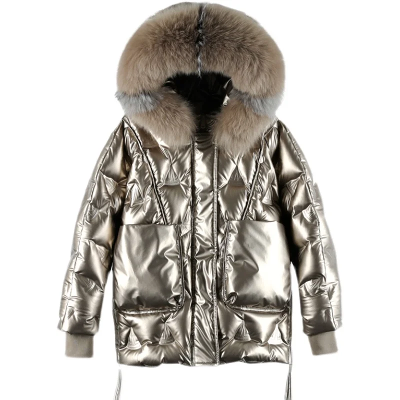 Женский пуховик с капюшоном теплая короткая парка на белом утином пуху