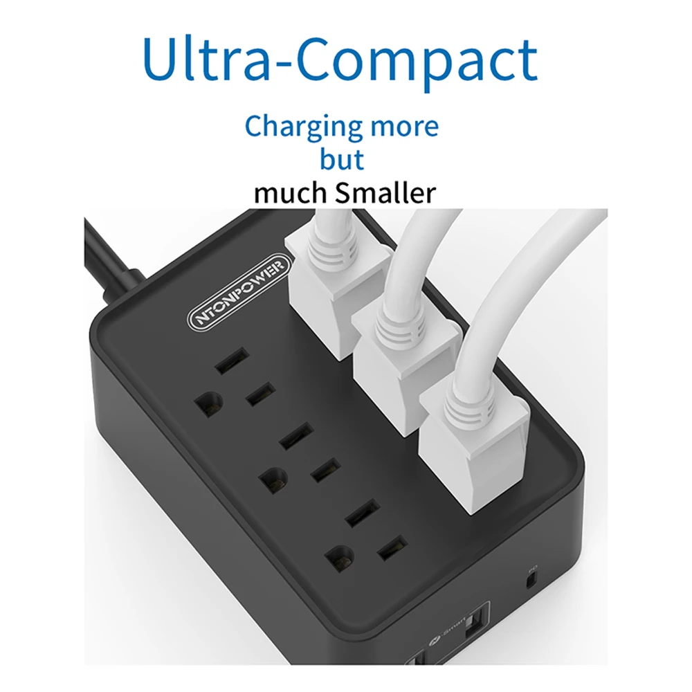 NTON POWER US Power Strip 66 Вт (PD Charger 45 + USB 21 Вт) Настольная зарядная станция с 6 футами длинный