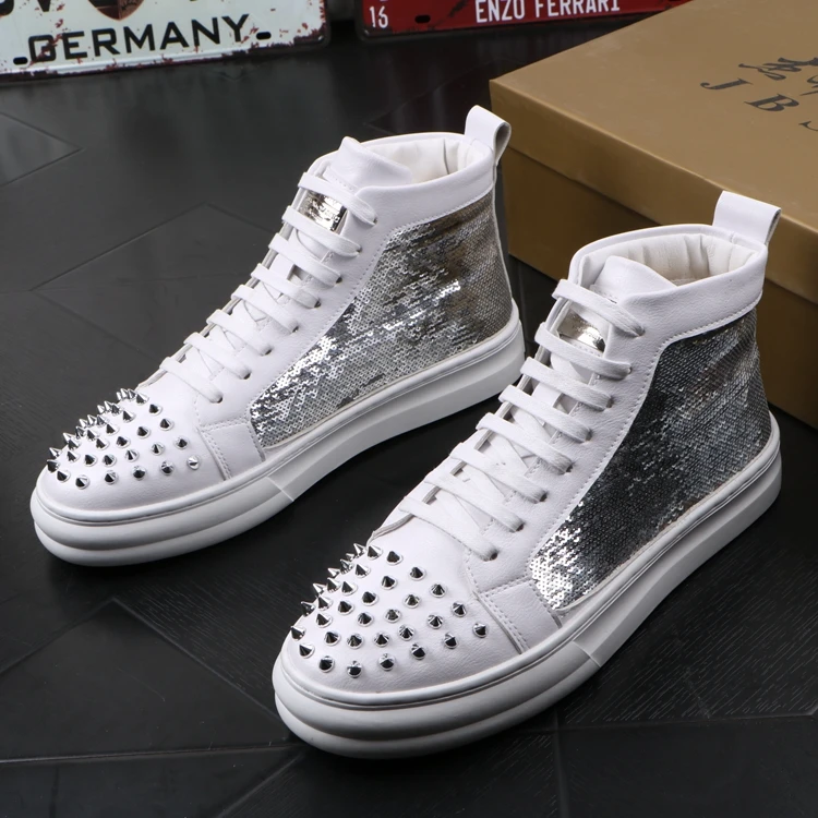 

European trend designer men shoes sneakers Ankle boots Luxury rivet punk high tops platform shoes men Casual shoes