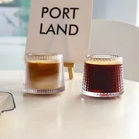korean ins glass retro relief latte cup ice coffee cup drink cup tumbler cocktail ice hockey cup