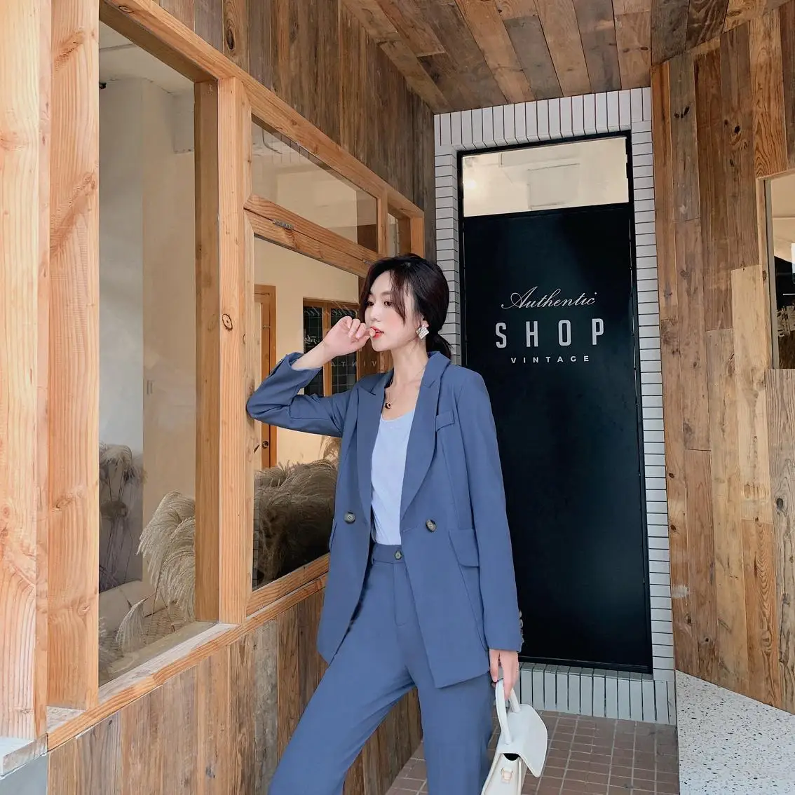 

Vintage Spring Women Pant Suit Notched Blazer Jacket & Pant Elegant Ladies 2020 Office Wear Women Suits Female Sets
