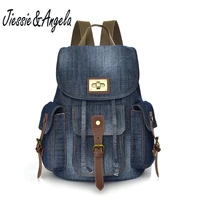 jiessie angela vintage backpack denim women laptop backpacks student bags canvas backpacks school backpack for teenage girl
