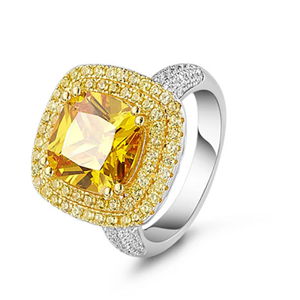 

Luxury 100% 925 Sterling Silver Citrine Diamonds Wedding Engagement Ring Gift For Women Cocktail Party Fine Jewelry Wholesale