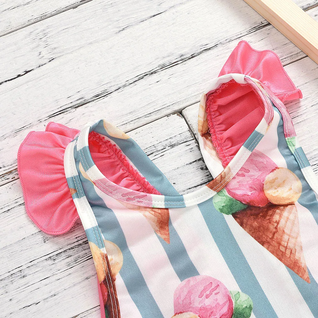Baby Girl Swimwear Toddler Kids Girls Swimming Suits Ruffle Stripe Bikini Beach Summer Swimsuit Sweet Print | Детская одежда и