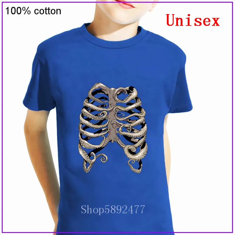 Хлопковая ткань с коротким рукавом новинка детские футболки-скелетоны для